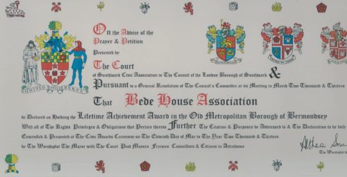 2013 - Bede House's work received a Southwark Civic Lifetime Achievement Award