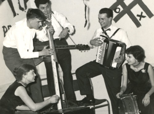 1948 - Bede takes over Lady Gomm House and hosts youth events, here showing teenagers from the 1950s playing in a band