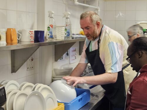 Washing up in the Bede cafe